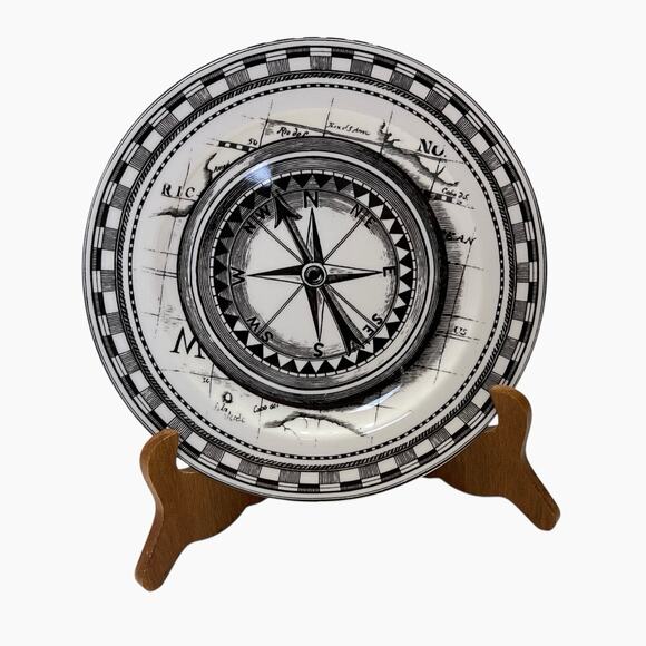 222 Fifth Slice Of Life Nautical Compass Salad Plate Decorative Black White - Picture 7 of 7